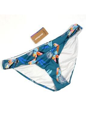 Patagonia Womens Parrots Bikini Bottoms Nanogrip Nireta Teal Blue NWT Swim L